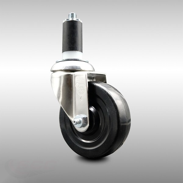 4 Inch 316SS Hard Rubber Wheel Swivel 1-3/8 Inch Expanding Stem Caster SCC